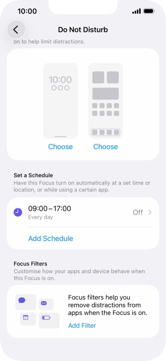 Press Add Schedule and follow the instructions on the screen to select settings for automatic activation of Do Not Disturb.