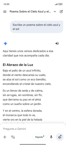 A Gemini le puedes pedir que genere un texto a partir de una descripción tuya.