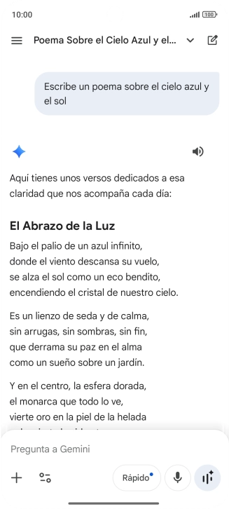 A Gemini le puedes pedir que genere un texto a partir de una descripción tuya.