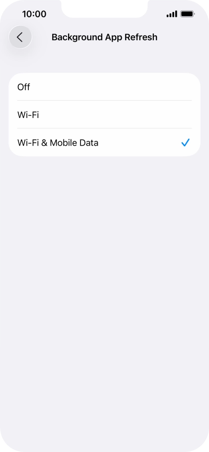 To turn off background refresh of apps, press Off.