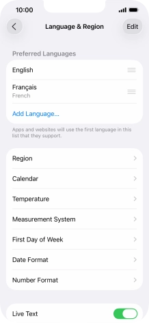 To subsequently select another language as the default language, press the move icon next to the required language and drag it to the top of the list.