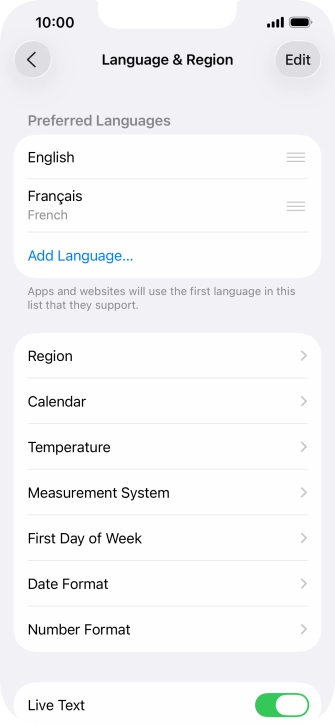 To subsequently select another language as the default language, press the move icon next to the required language and drag it to the top of the list.