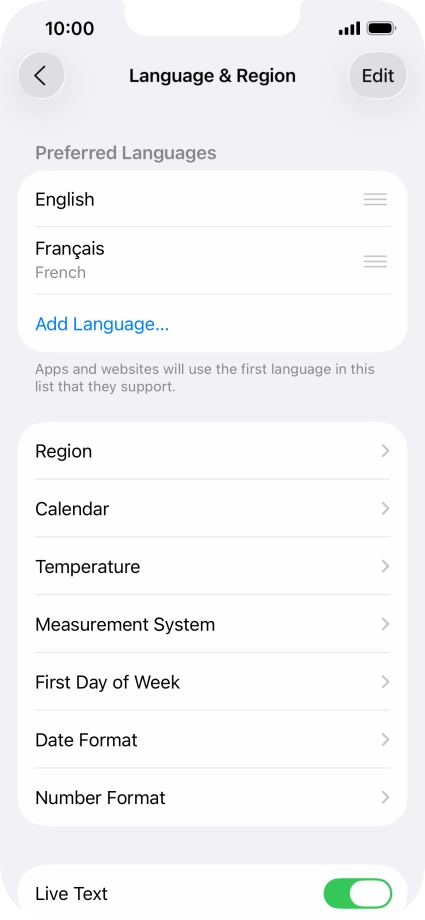 To subsequently select another language as the default language, press the move icon next to the required language and drag it to the top of the list.