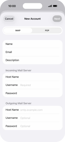 Press Username and key in the username for your email account.