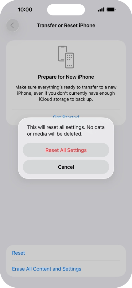 Press Reset All Settings.