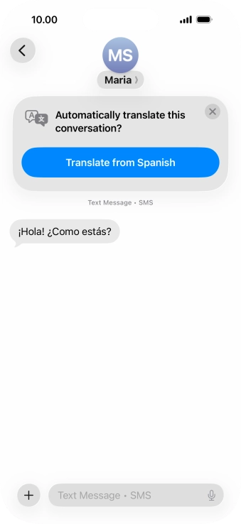 Your phone automatically detects a foreign language and suggests translating the conversation.