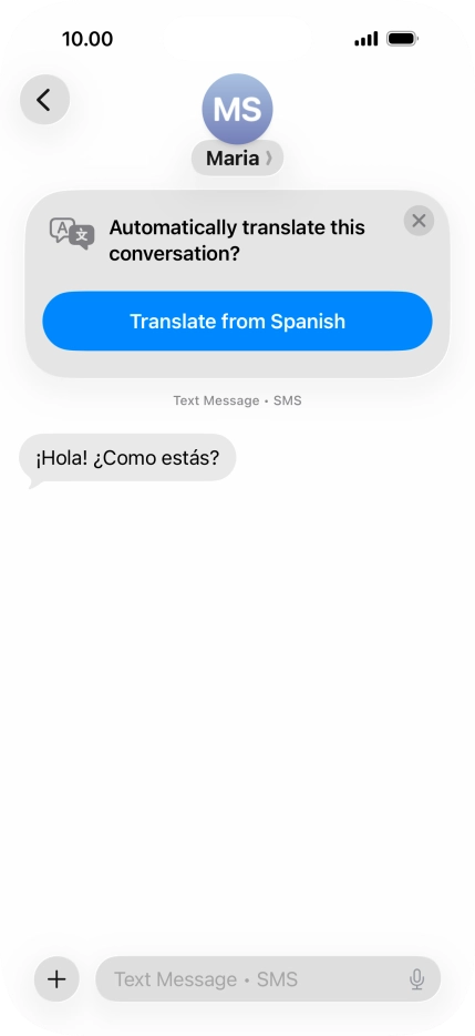 Your phone automatically detects a foreign language and suggests translating the conversation.