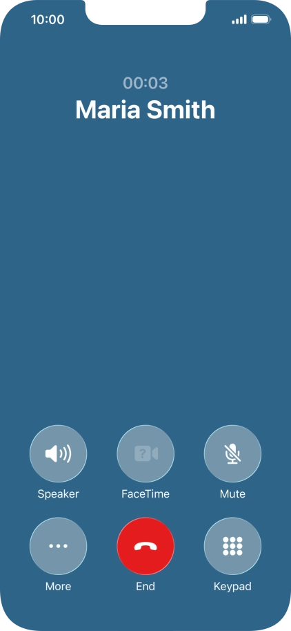Press the end call icon to end the call and return to the home screen.