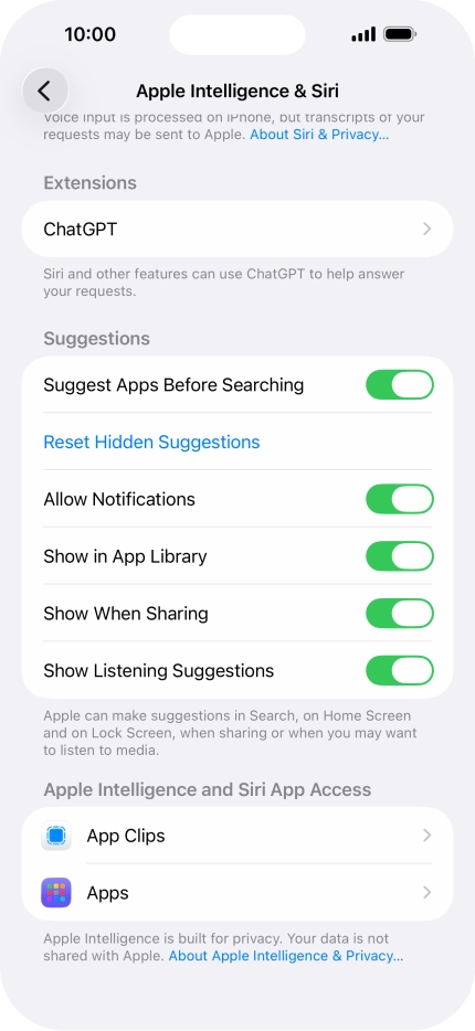 Press ChatGPT and follow the instructions on the screen to turn use of ChatGPT on or off.