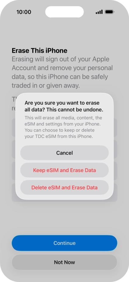 Press the required setting.