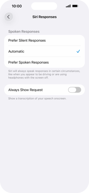 Press the required setting.