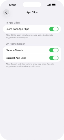 Press the indicators next to the required settings to turn them on or off.