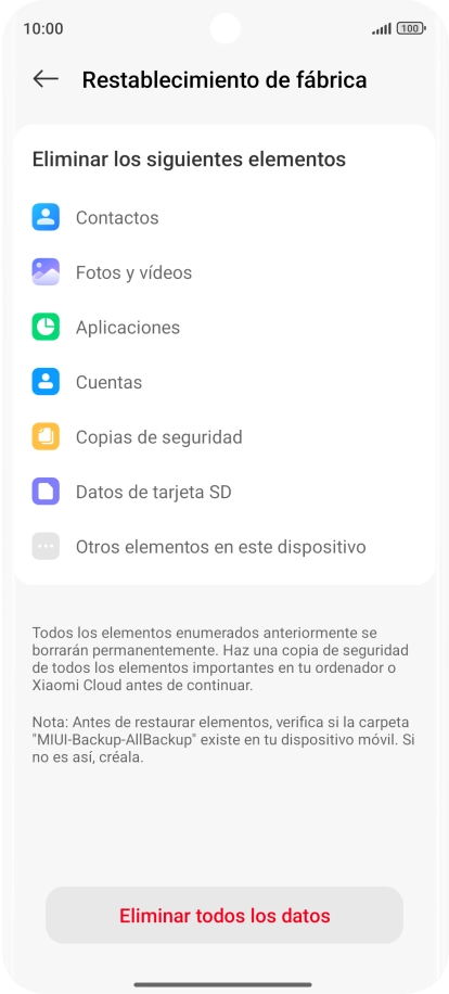 Pulsa Eliminar todos los datos.