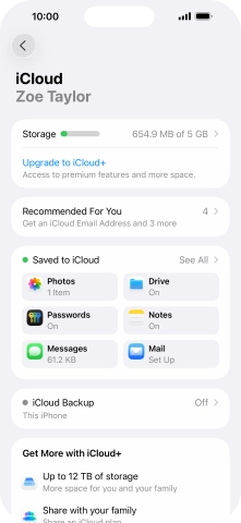 Press iCloud Backup.