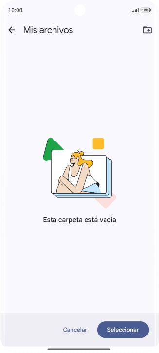 Si deseas crear una nueva carpeta, pulsa el icono de nueva carpeta y sigue las indicaciones de la pantalla para crearla.