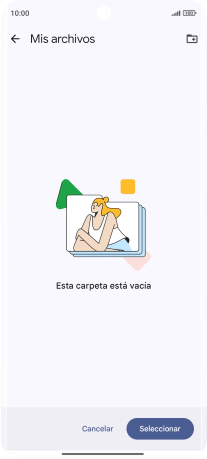 Si deseas crear una nueva carpeta, pulsa el icono de nueva carpeta y sigue las indicaciones de la pantalla para crearla.
