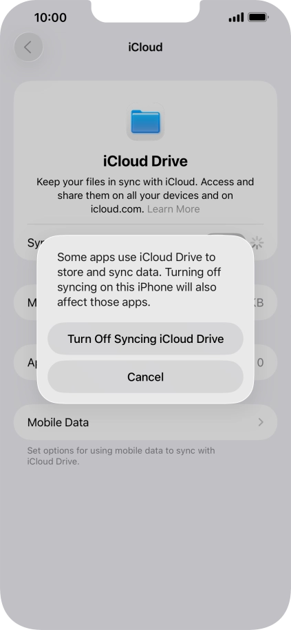 If you turn off the function, press Turn Off Syncing iCloud Drive.