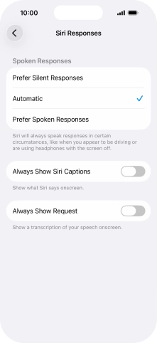 Press the required setting.