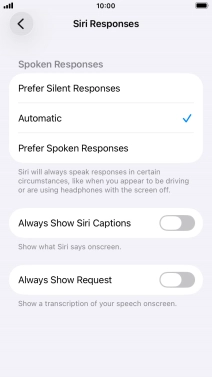 Press the required setting.