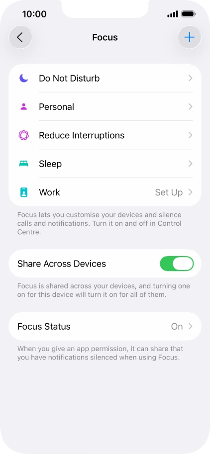 Press the required focus mode.