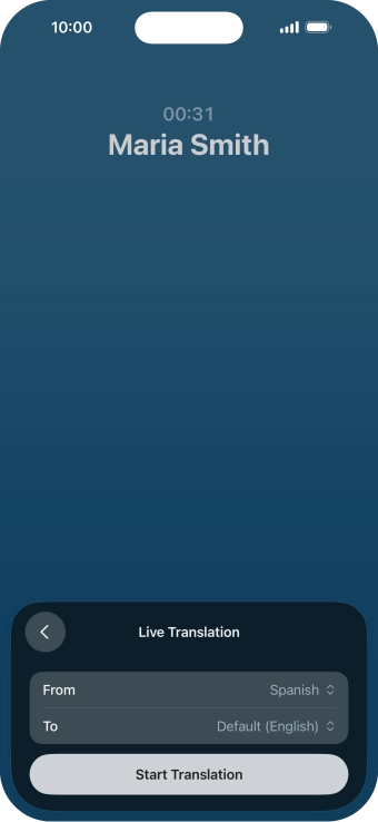 Press Start Translation to use Live Translation during your call.