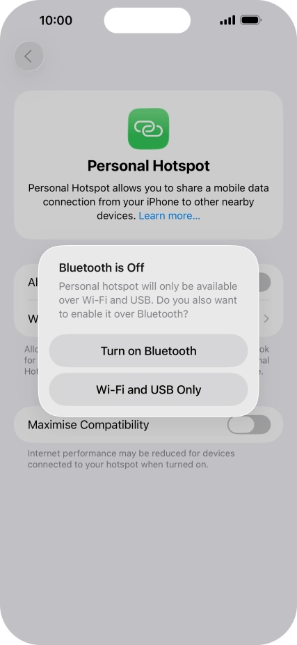 If Wi-Fi is turned on, press Wi-Fi and USB Only.