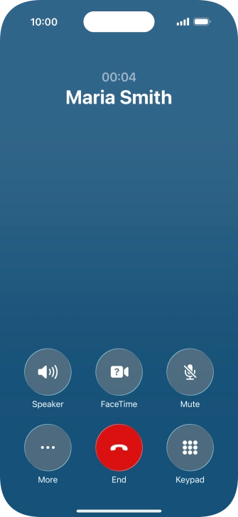 Press the end call icon to end the call and return to the home screen.