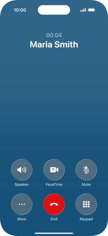 Press the end call icon to end the call and return to the home screen.