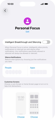 Press People and follow the instructions on the screen to select which contacts you would like to receive calls and notifications from when the selected focus mode is active.