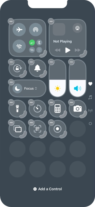 Press Add a Control and follow the instructions on the screen to add the required function to Control Centre.