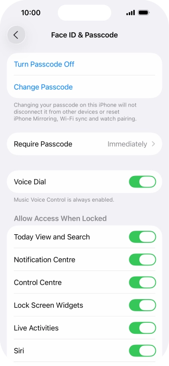 Press Turn Passcode Off and key in the phone lock code.