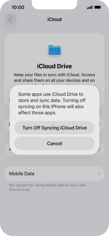 If you turn off the function, press Turn Off Syncing iCloud Drive.