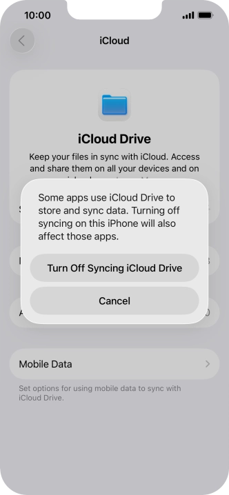 If you turn off the function, press Turn Off Syncing iCloud Drive.