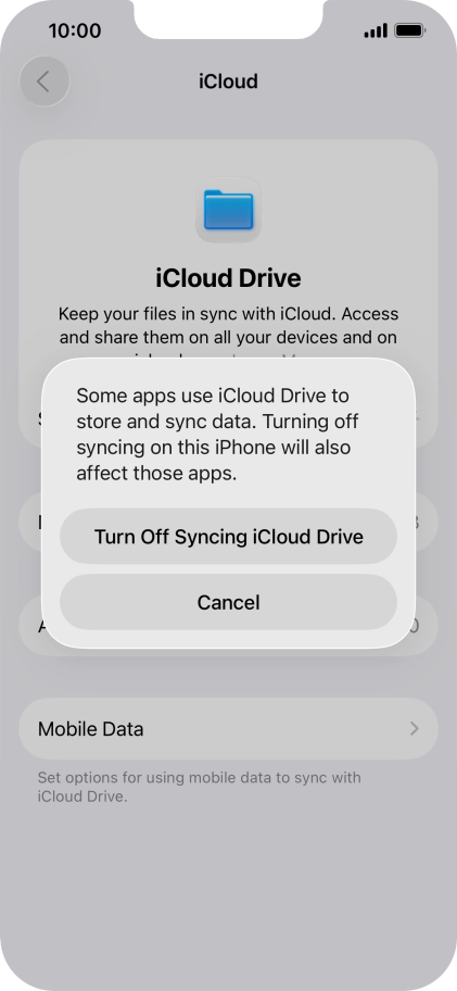 If you turn off the function, press Turn Off Syncing iCloud Drive.