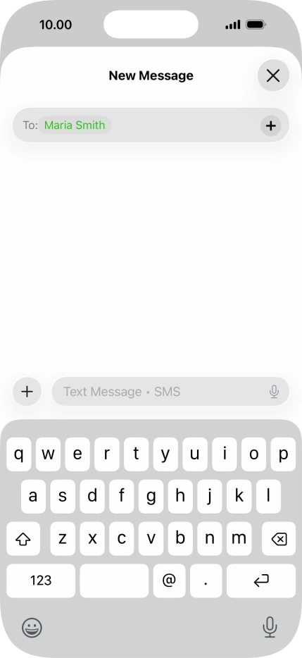 Press the text input field and write the text for your text message.