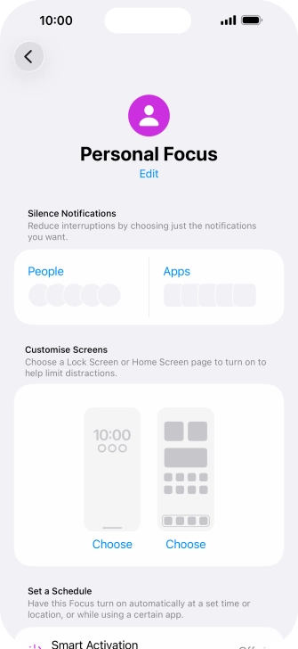 Press People and follow the instructions on the screen to select which contacts you would like to receive calls and notifications from when the selected focus mode is active.