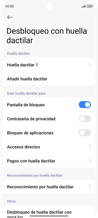 Pulsa  el indicador junto a los ajustes deseados para activarlos o desactivarlos.