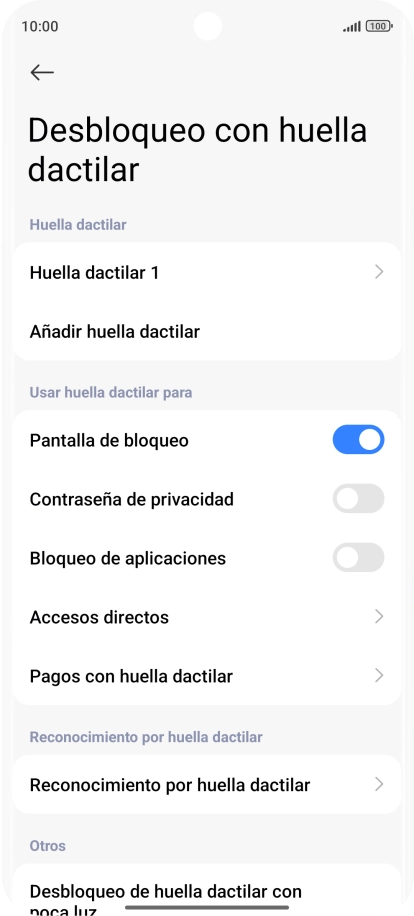 Pulsa  el indicador junto a los ajustes deseados para activarlos o desactivarlos.