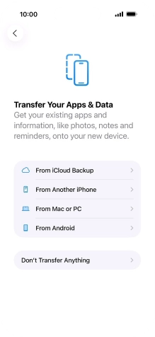 You can transfer content from an Android phone when your phone is activated for the first time and after a factory reset. When this screen is displayed, your phone is ready to transfer content from an Android phone.
