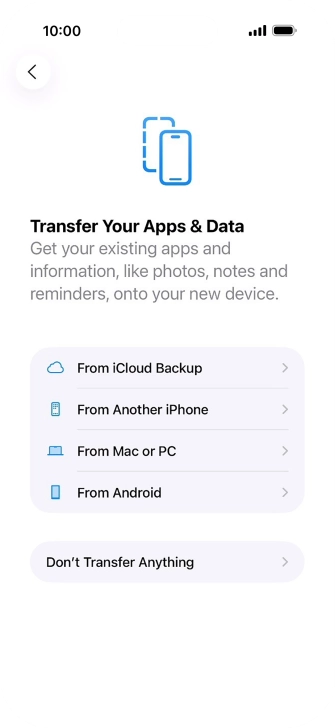You can transfer content from an Android phone when your phone is activated for the first time and after a factory reset. When this screen is displayed, your phone is ready to transfer content from an Android phone.