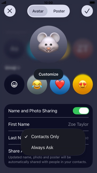 Press the required setting.