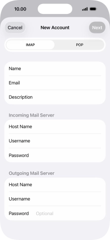 Press Password and key in the password for your email account.