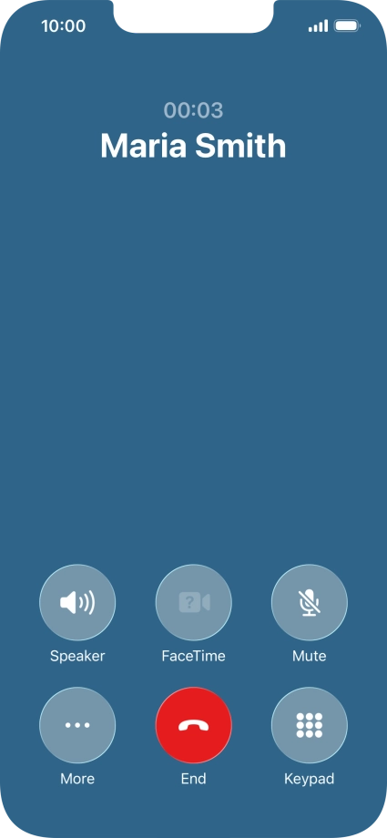 Press the end call icon to end the call and return to the home screen.