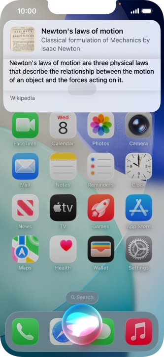 Ask questions or ask Siri to find information on the internet.