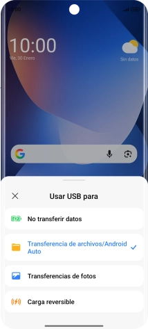 Pulsa Transferencia de archivos/Android Auto.