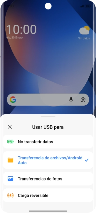 Pulsa Transferencia de archivos/Android Auto.