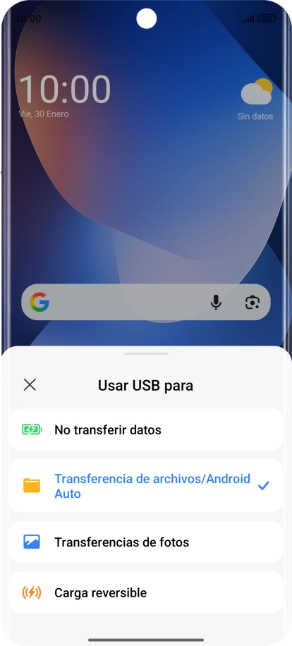 Pulsa Transferencia de archivos/Android Auto.