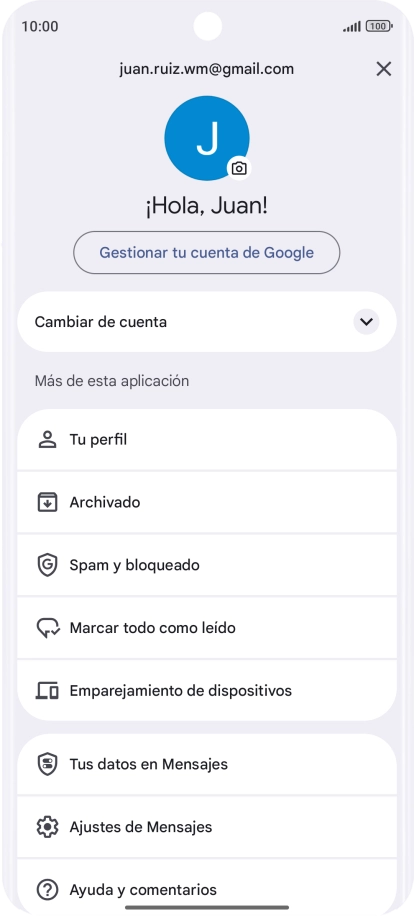 Pulsa Ajustes de Mensajes.