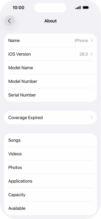 Your phone's software version is displayed next to iOS Version.