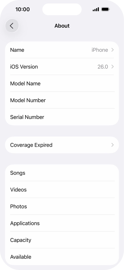Your phone's software version is displayed next to iOS Version.